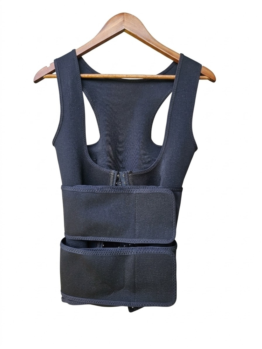 Adjustable Black Posture Support Vest with Dual Waist Straps